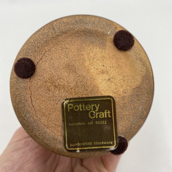 VINTAGE POTTERY CRAFT USA MID-CENTURY MODERN BUD VASE Earth Tones Original Label - Picture 4 of 9